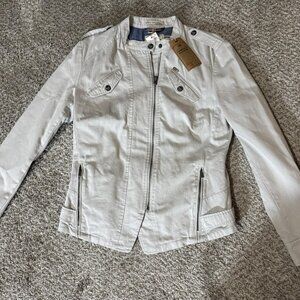 Timeout Jacket Womens XL Silver Birch Lightweight Cotton Moto Full Zip Pockets